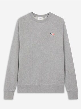 MAISON KITSUNE Gray Crewneck Sweatshirt with Tricolor Fox Patch
